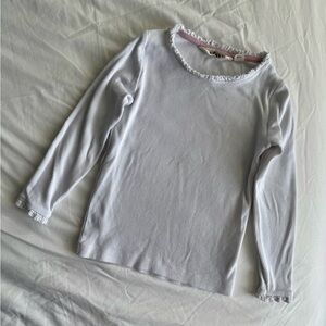 Boden 3-4y White Long Sleeve Top with Ruffle Trim
